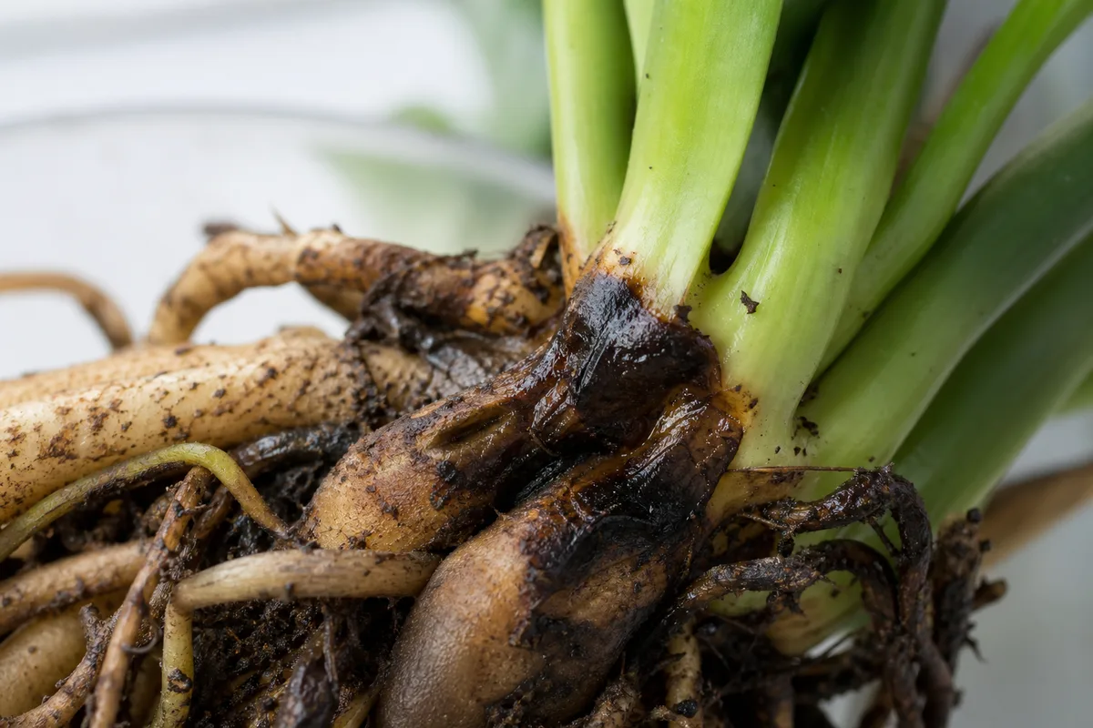 Close-up of Root Rot on ZZ Plant - diagnostic detail