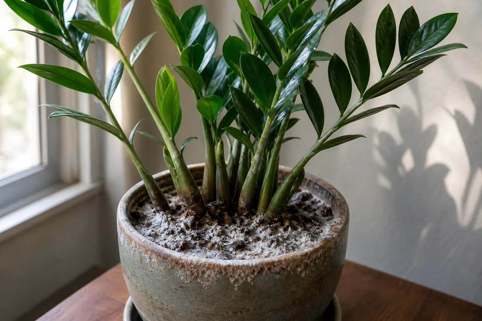 Salt Build-up on ZZ Plant - visible symptom on the plant