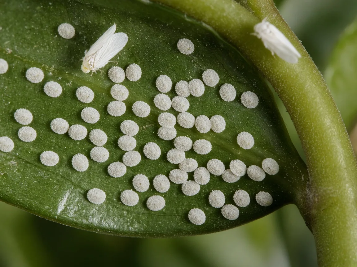 Close-up of Whiteflies on ZZ Plant - diagnostic detail