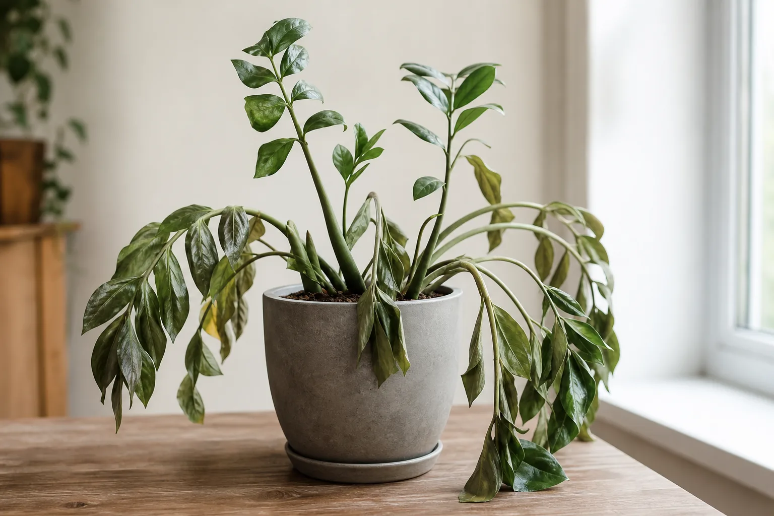 Wilting on ZZ Plant - visible symptom on the plant