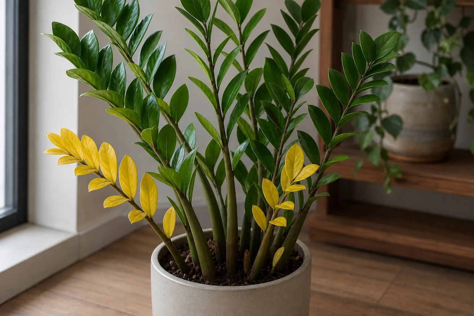 Yellow Leaves on ZZ Plant - visible symptom on the plant
