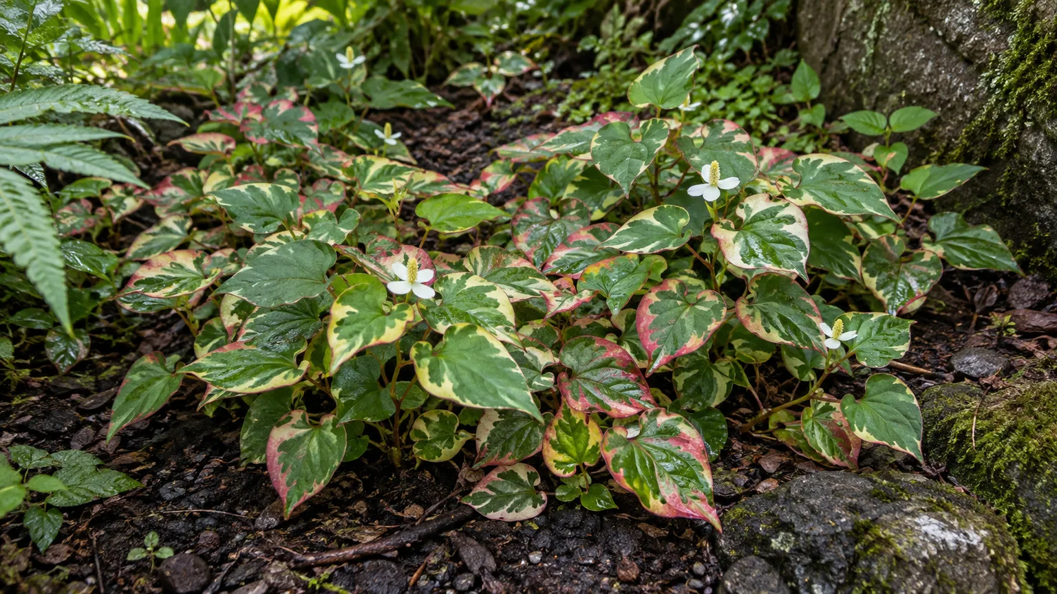 Chameleon plant with variegated heart-shaped leaves