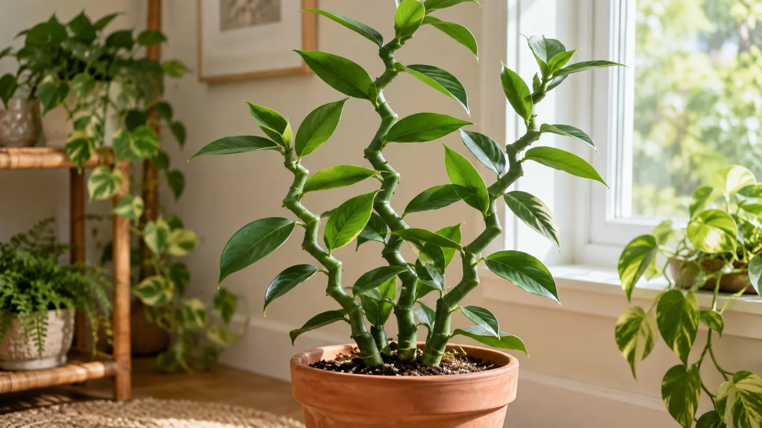 Healthy Devil’s Backbone plant with upright zigzag stems and oval leaves