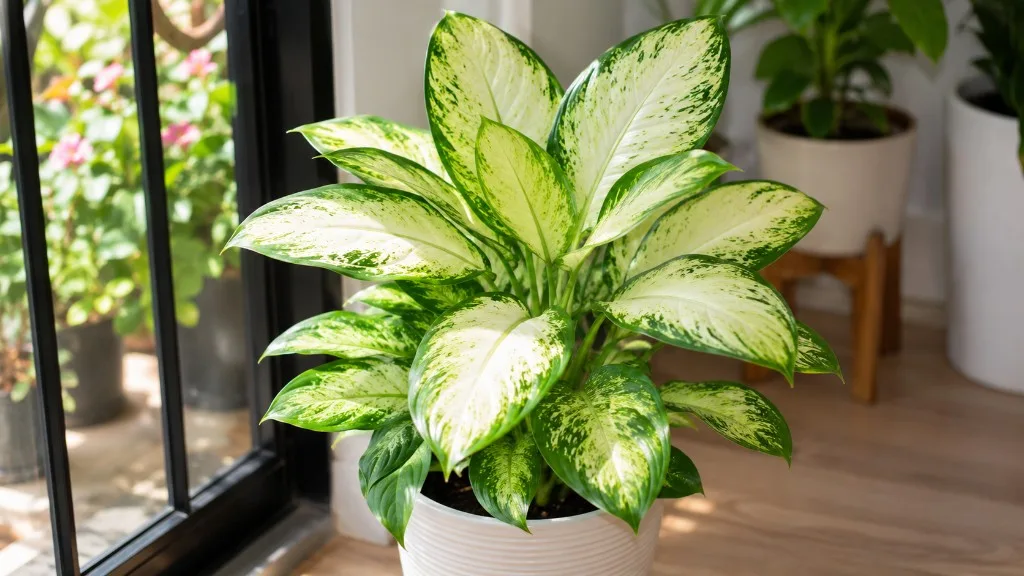 Dieffenbachia dumb cane with large variegated leaves