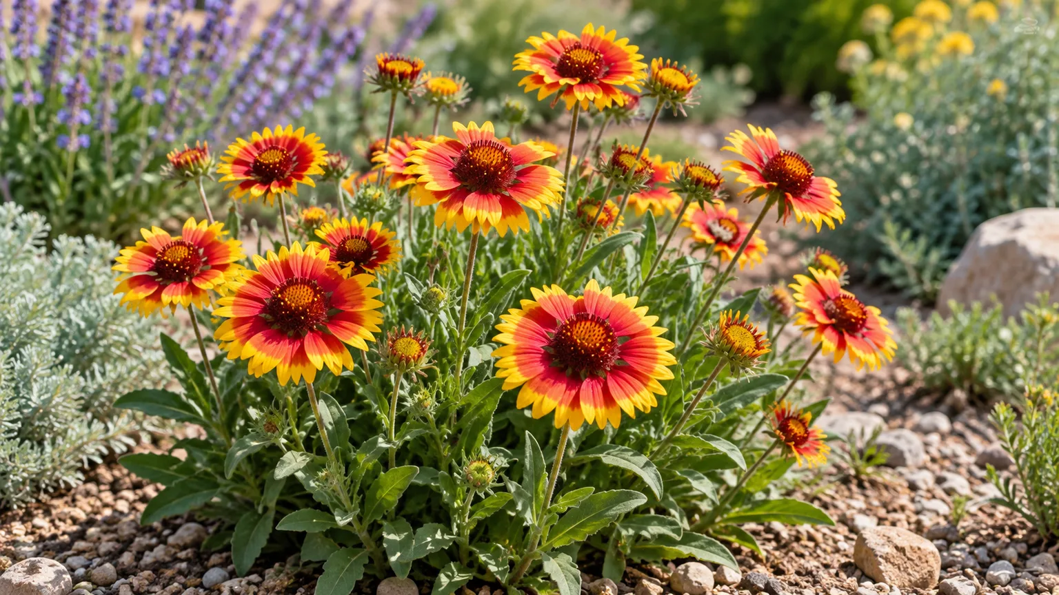 Red, orange, and yellow Gaillardia grandiflora blooms