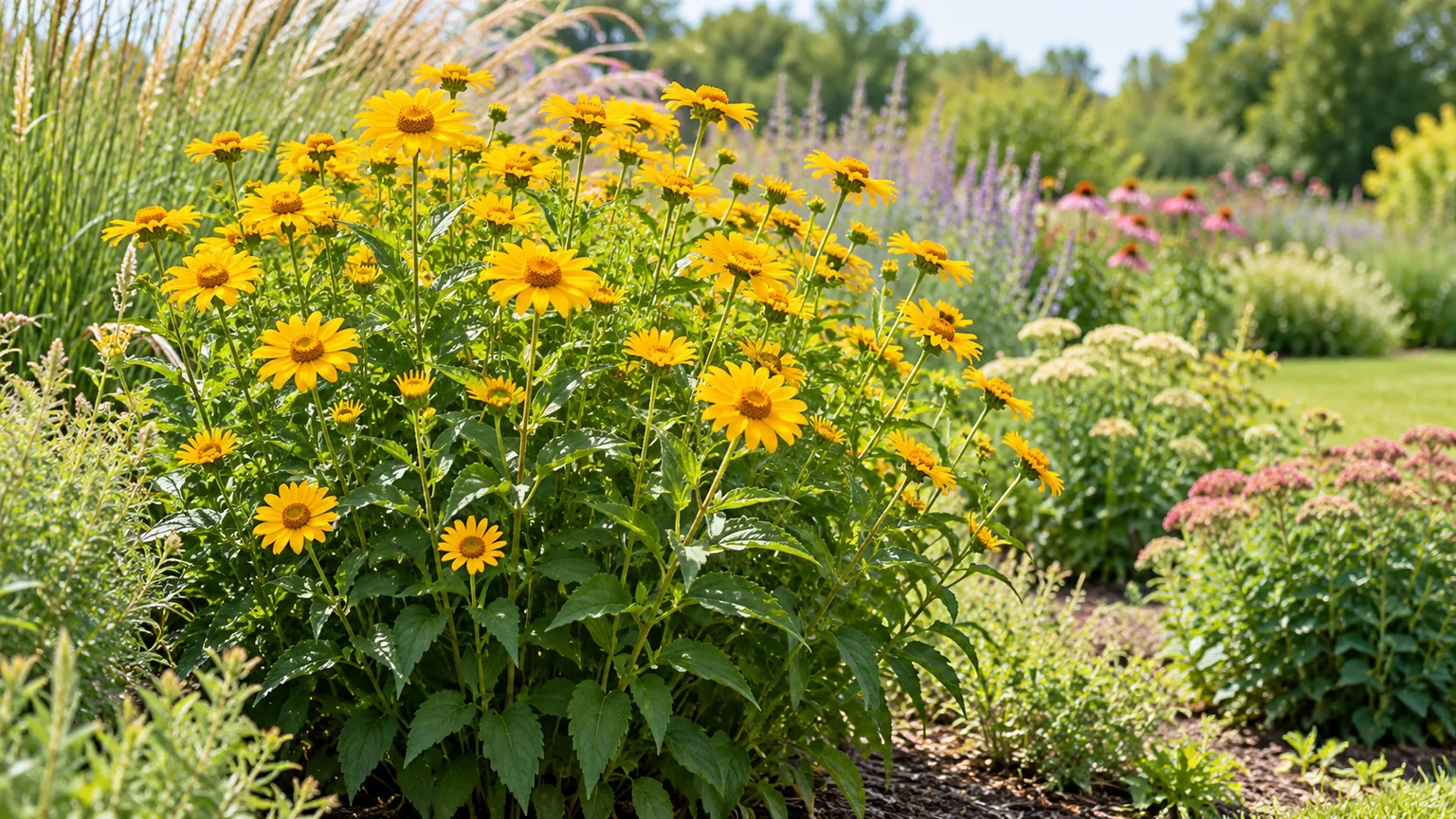 False sunflower Heliopsis helianthoides blooming in a sunny perennial garden