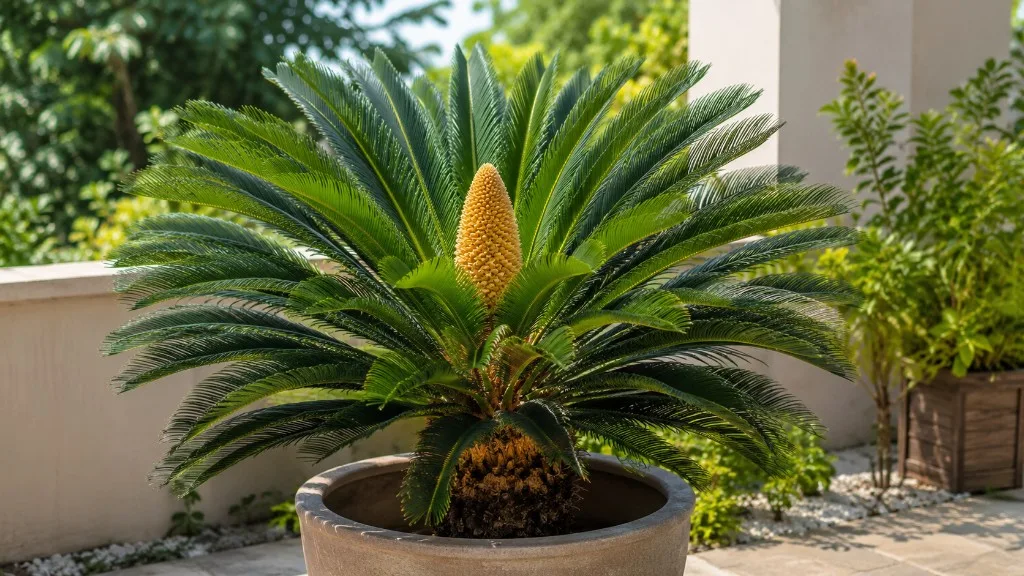 Sago palm houseplant with stiff palm-like fronds