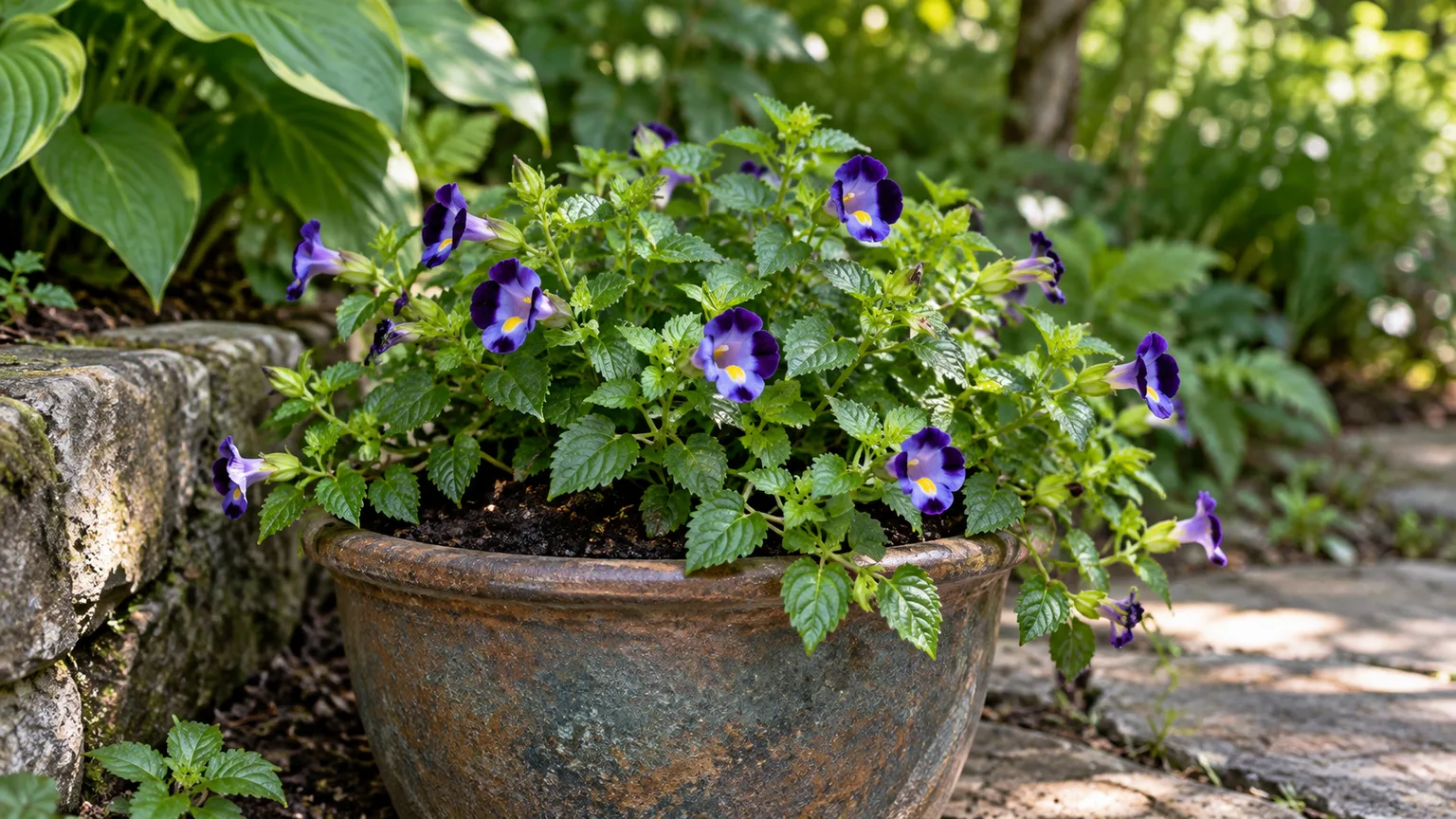 Blue and violet Torenia fournieri trumpet flowers