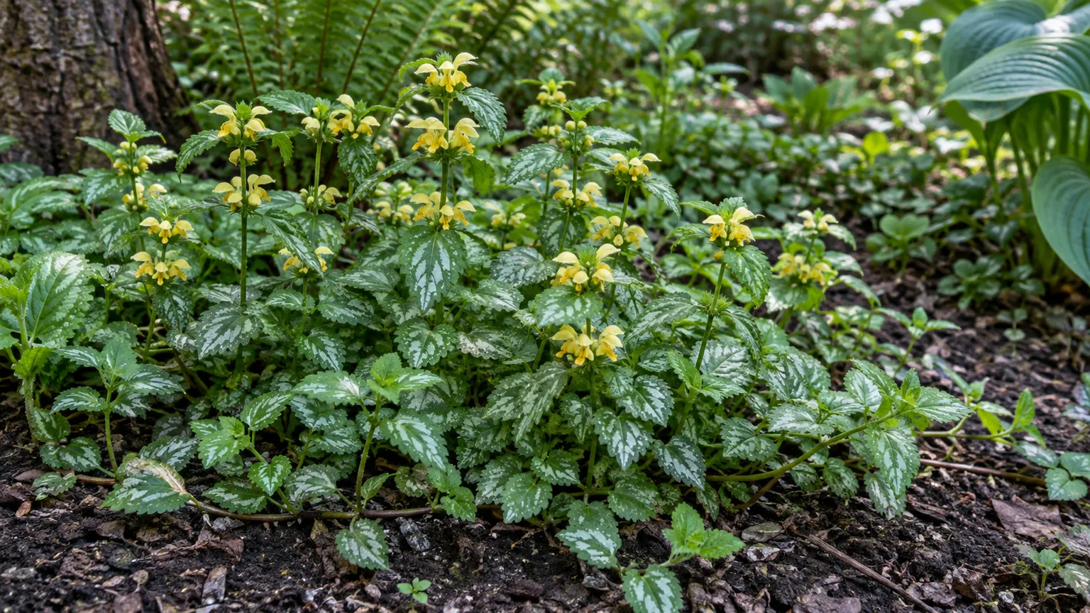 Yellow archangel with silver-mottled leaves and yellow flowers