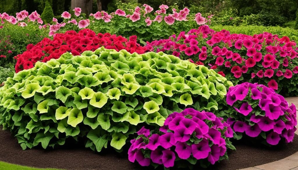 Grandiflora petunias in a garden