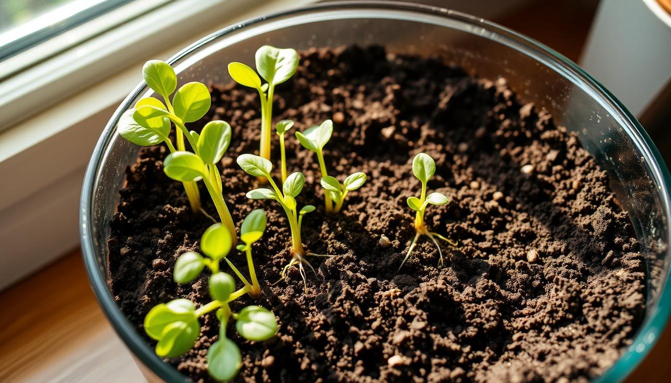 A well-draining potting mix for vegetables sits in a glass planter, sunlight streaming through a window. The soil is a rich, dark brown, laced with perlite and vermiculite to enhance aeration. Earthworm castings and compost provide nutrients. Roots of young seedlings peek through the surface, healthy and vibrant. The composition is balanced, with a natural, earthy feel. The lighting is soft and diffused, creating a warm, inviting atmosphere. The camera angle is slightly elevated, showcasing the planter's contents in an informative, yet visually appealing manner. A well-draining potting mix for vegetables sits in a glass planter, sunlight streaming through a window. The soil is a rich, dark brown, laced with perlite and vermiculite to enhance aeration. Earthworm castings and compost provide nutrients. Roots of young seedlings peek through the surface, healthy and vibrant. The composition is balanced, with a natural, earthy feel. The lighting is soft and diffused, creating a warm, inviting atmosphere. The camera angle is slightly elevated, showcasing the planter's contents in an informative, yet visually appealing manner.
