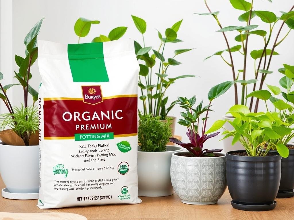 Burpee Organic Premium Potting Mix with indoor plants