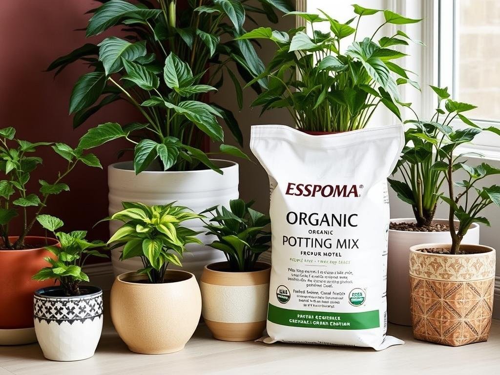 Espoma Organic Potting Mix with indoor plants
