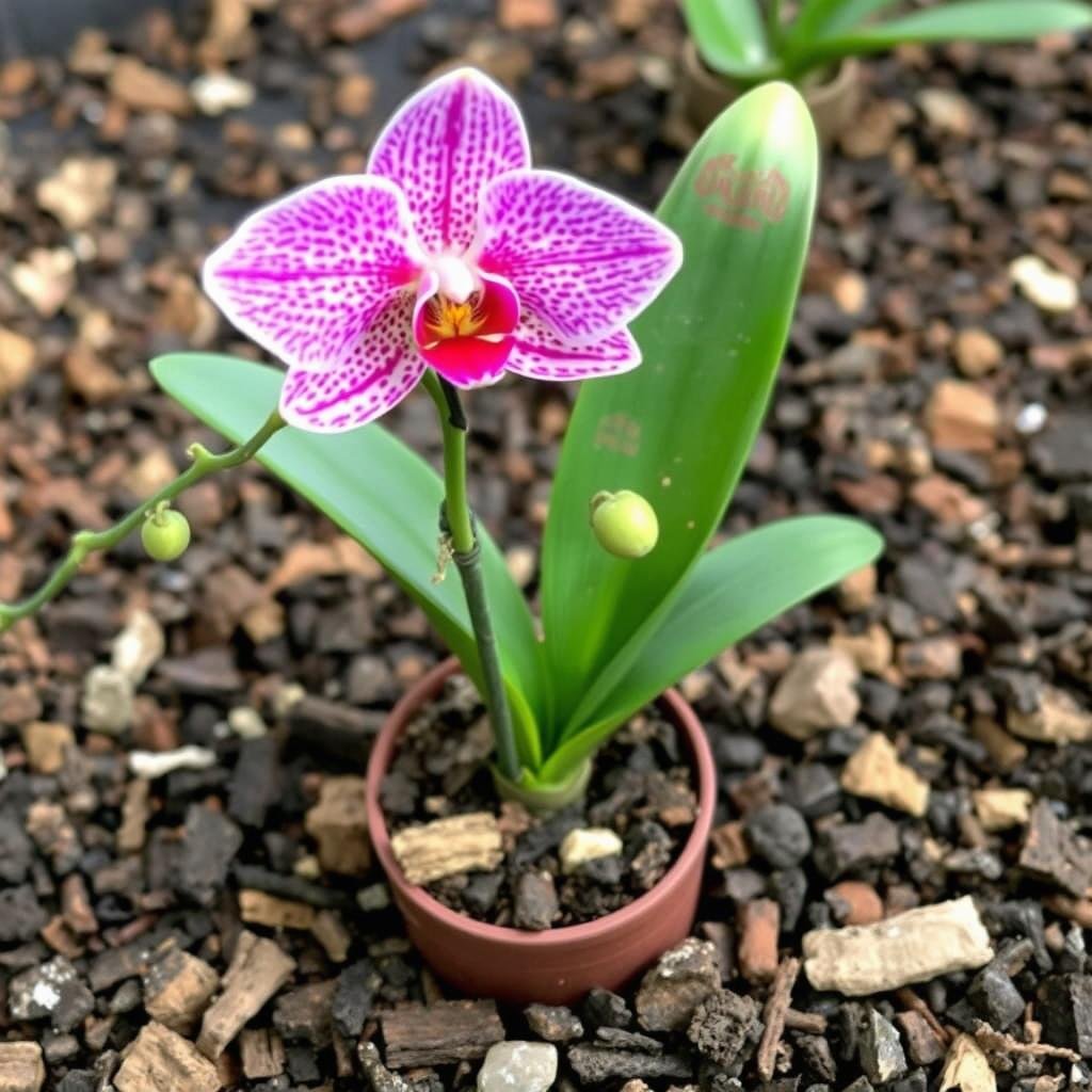 Orchid planted in specialized bark-based mix