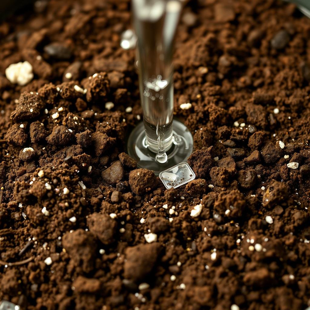 Potting mix with good drainage showing water flowing through soil