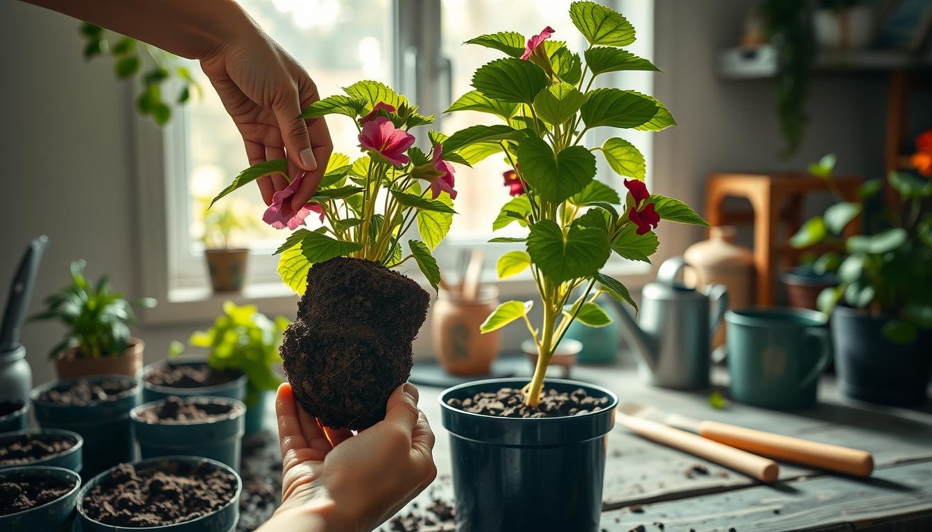 Re-potting petunias