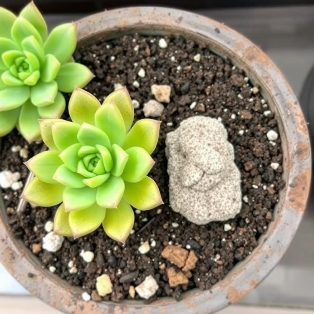 Succulent in specialized fast-draining potting mix