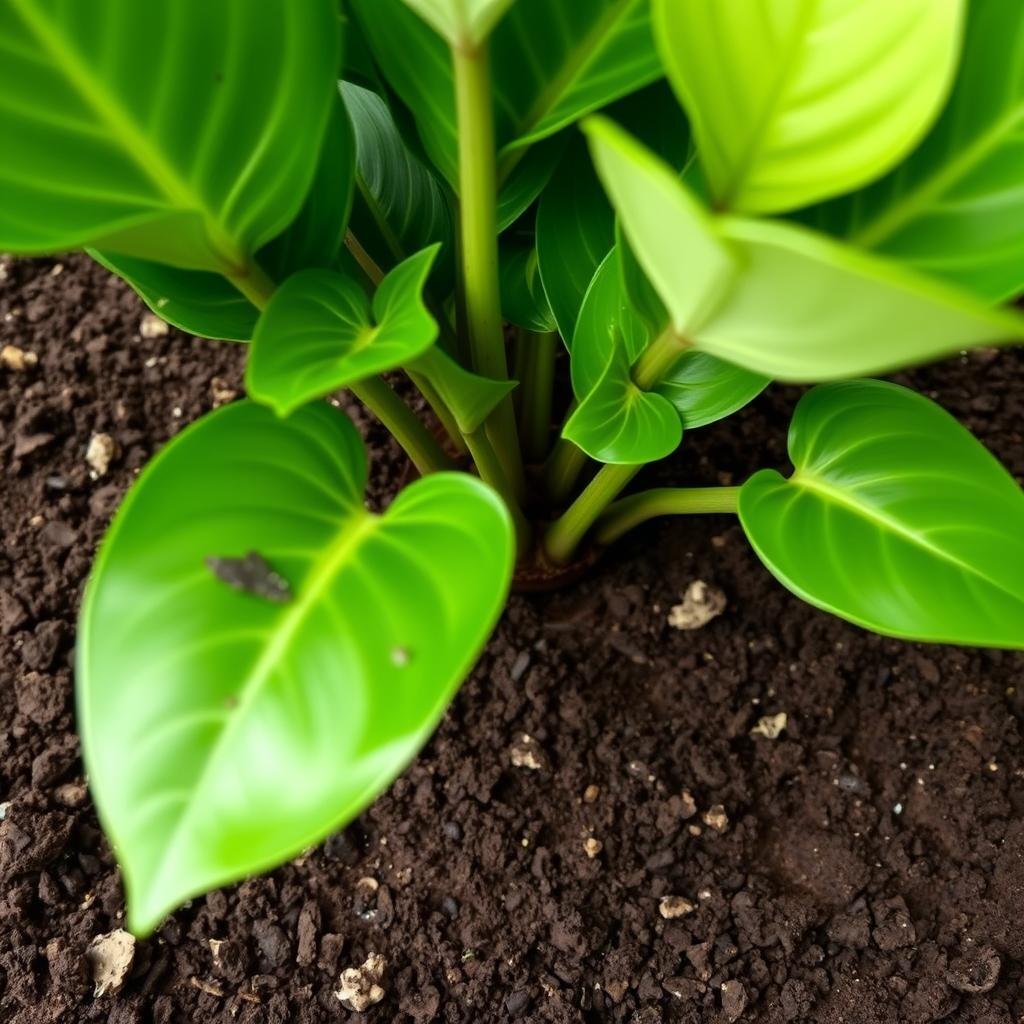 Tropical plant in rich, moisture-retentive potting mix