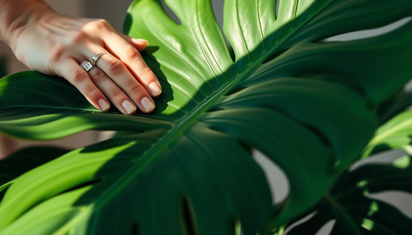 cleaning Monstera leaves