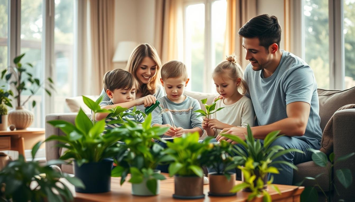 family caring for houseplants together family caring for houseplants together