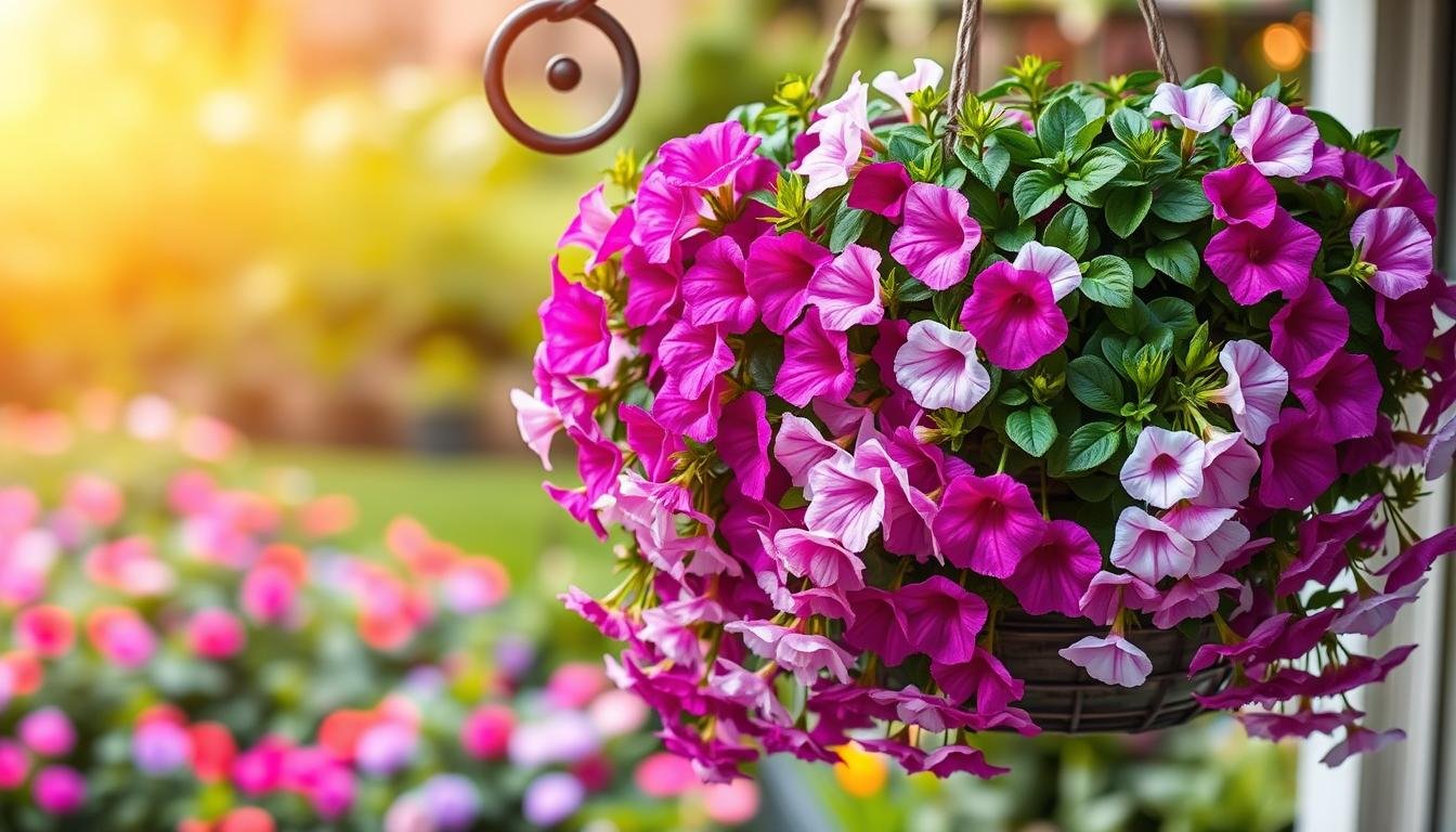 planting petunias in hanging baskets