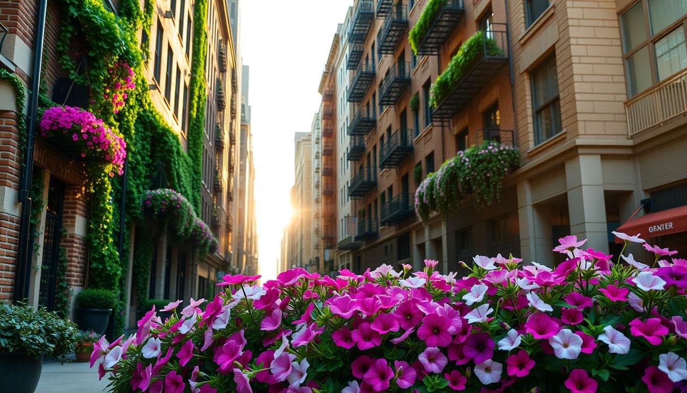 urban landscaping with petunias