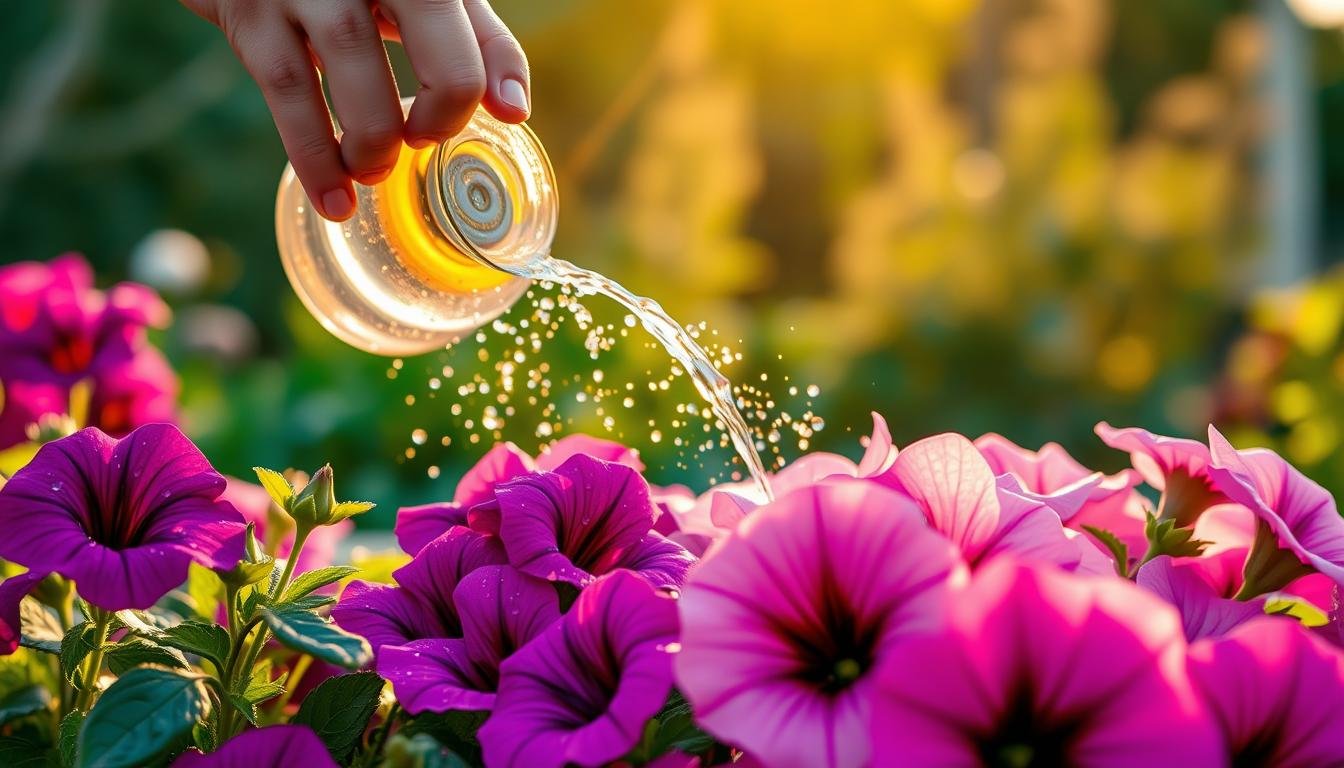 watering hybrid petunias