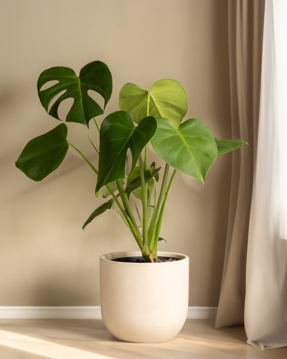 a potted plant sitting on top of a wooden table